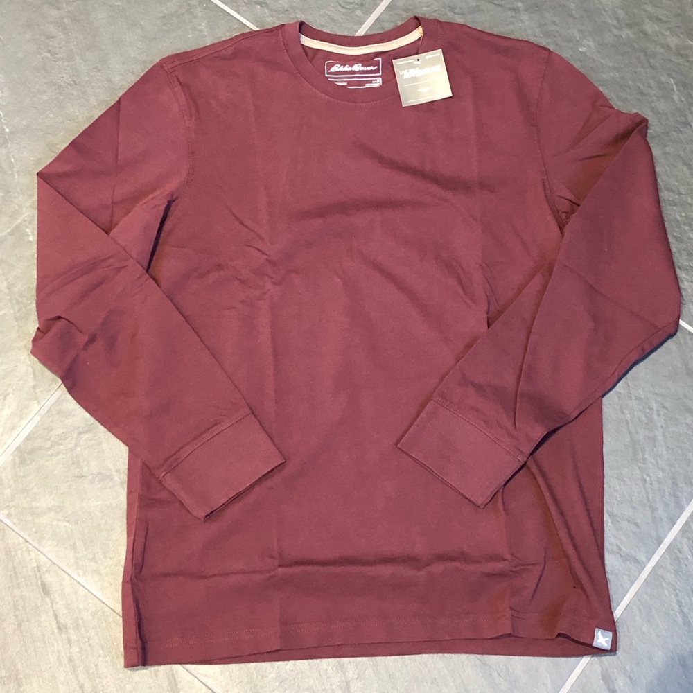 NWT Eddie Bauer Long Sleeve Maroon T-Shirt Size Medium